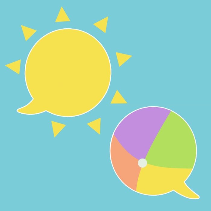 Illustration of beach ball and sun as speech bubbles