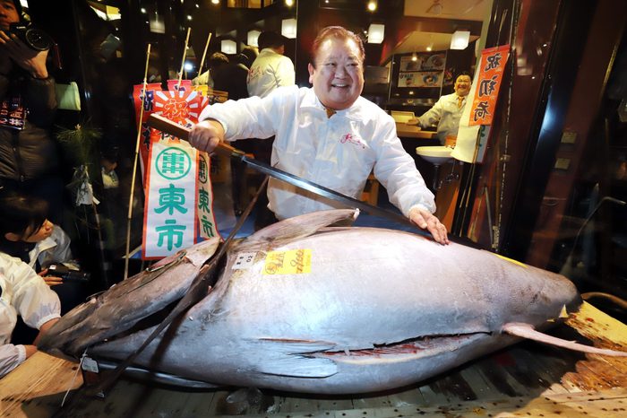 Tuna Auction at Tsukiji fish market, Tokyo, Japan - 04 Jan 2018