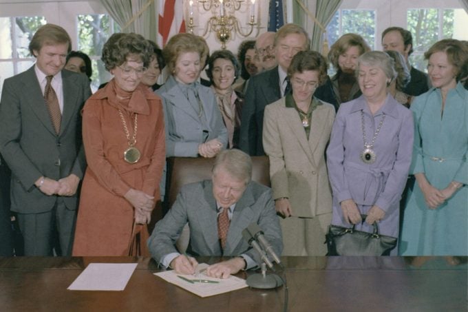 Jimmy Carter signs a House of Representatives Resolution to extend the deadline for state ratification of the for Equal Rights Amendment from 1979 to 1982
