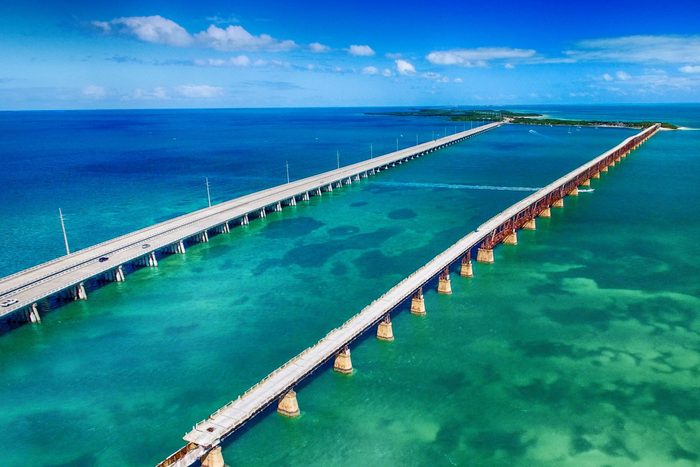 Aerial view of Bridge connecting Keys, Florida.