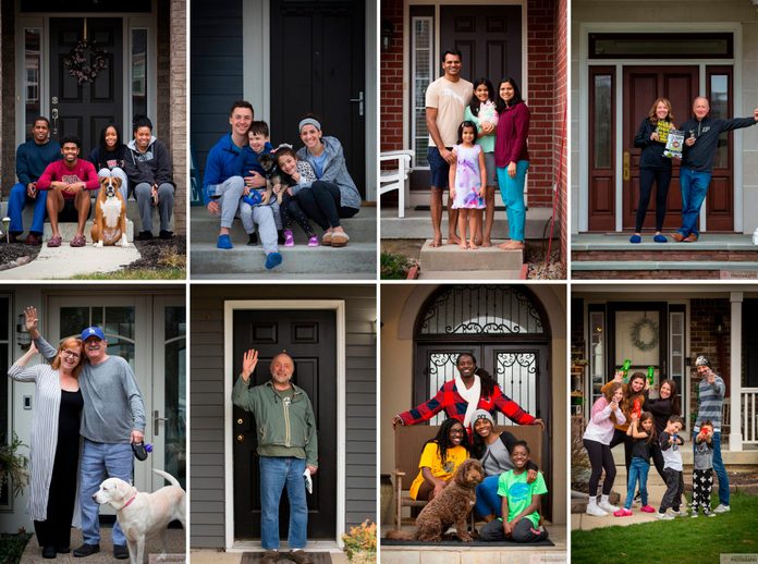 portraits of neighbors on their doorsteps