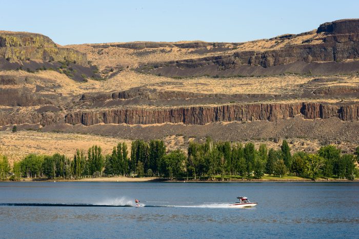 Boat and Water Skier at Steamboat Rock State Park