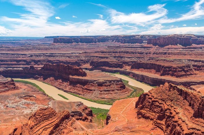 The famous viewpoint of the majestic landscape inside Dead Horse Point State Park with the Colorado River, Arizona, USA.