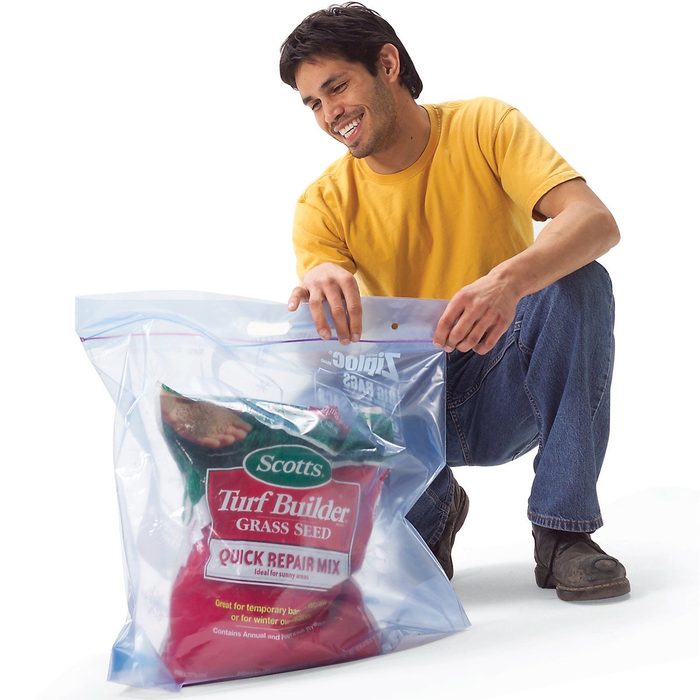 lawn products in plastic bag