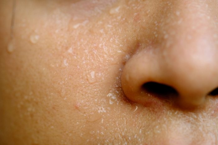 Face skin of women sweating after exercise.