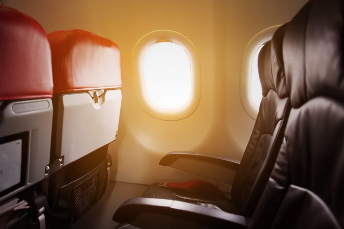 Lonely travel by airplane to somewhere, Journey for business by airplane and see out of the window, Sky view from air travel on high level, Airplane interior for first class level and support VIP.