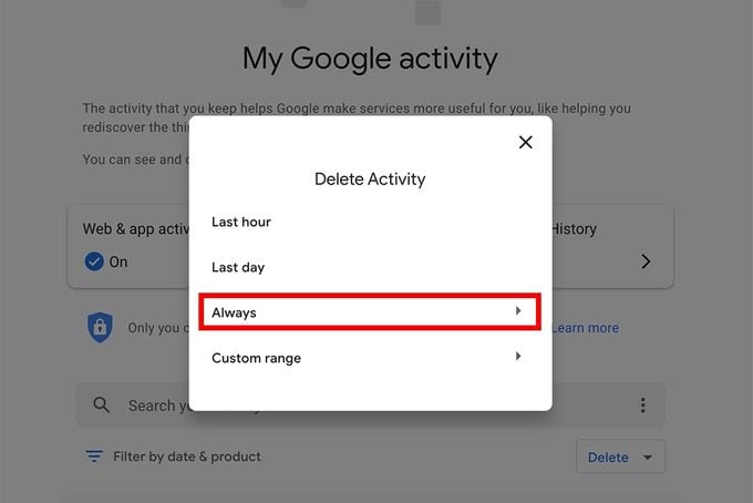My Google Activity Click Delete Activity Always