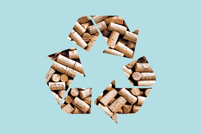 wine corks in a recycle symbol on a blue background