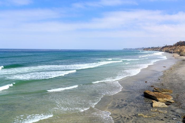 Azure Pacific Ocean Waters and Rock Cliffs , Solana Beach, CA