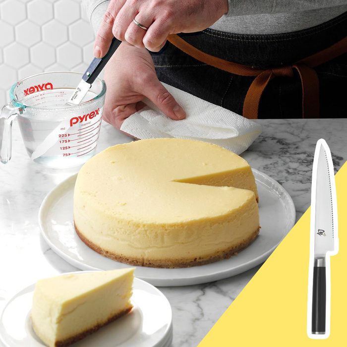 Cheese cake cut with hot knife