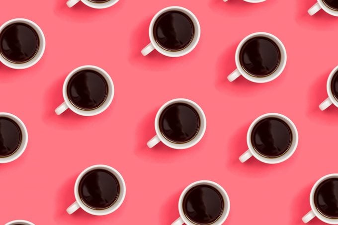Collection of coffee cups overhead view flat lay