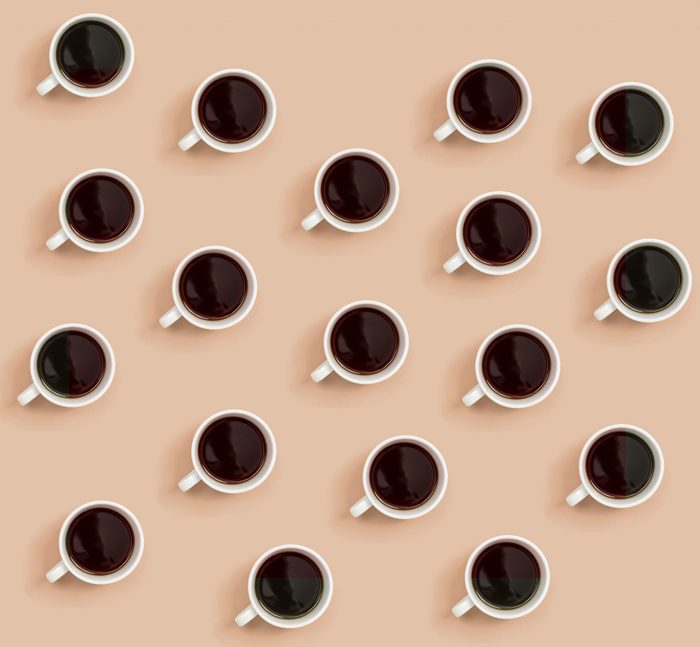 Collection of coffee cups overhead view flat lay