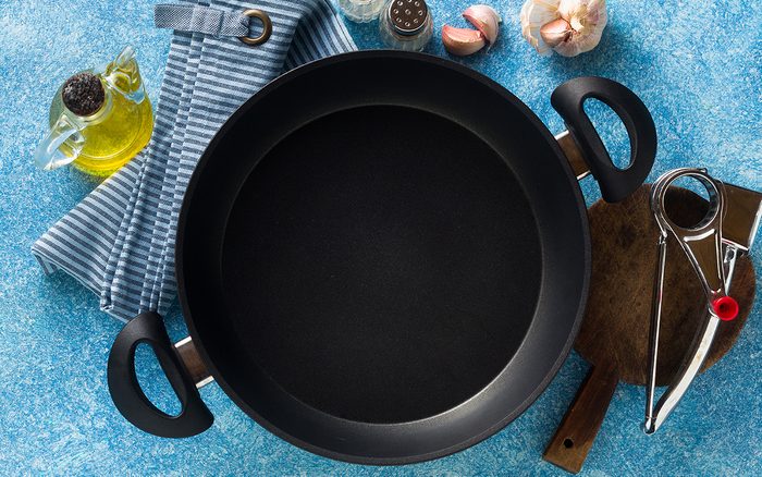 non-stick frying pan on the table. cooking food