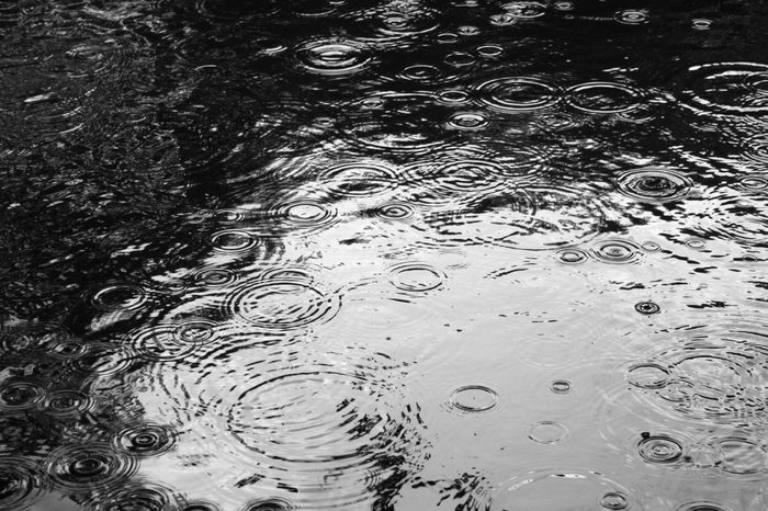 Rain drops in the water