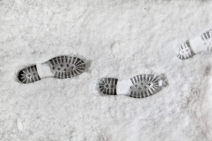 New shoeprints in fresh snow.