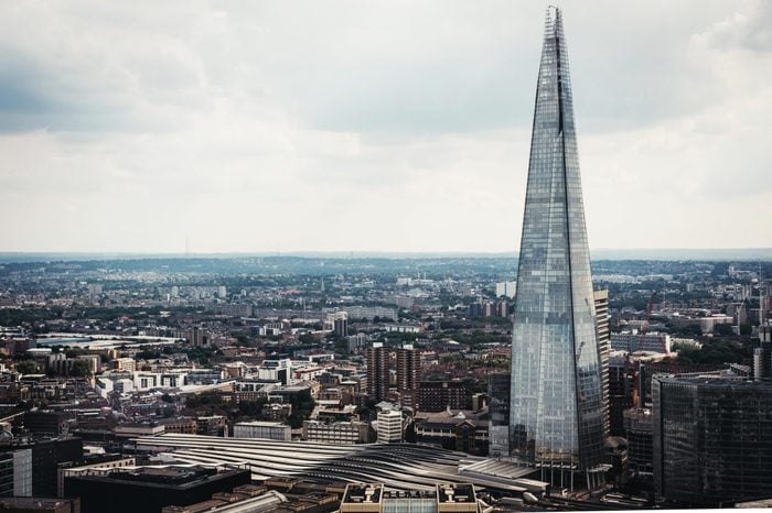 Aerial view of London skyline and the Shard
