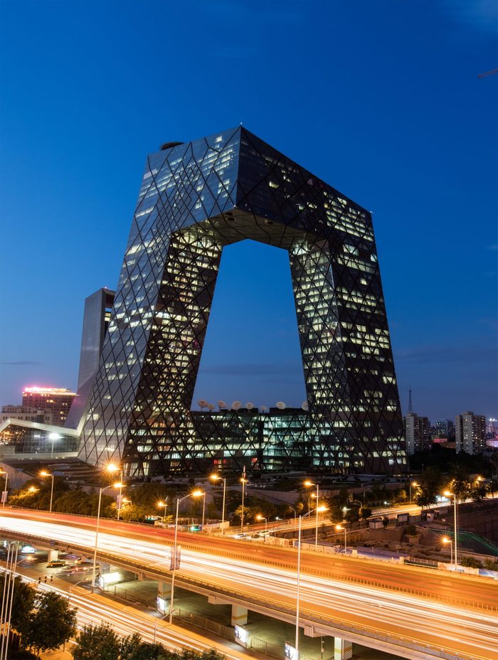 China Central Television (CCTV) Headquarters at night; it’s a landmark of Beijing, Capital of China