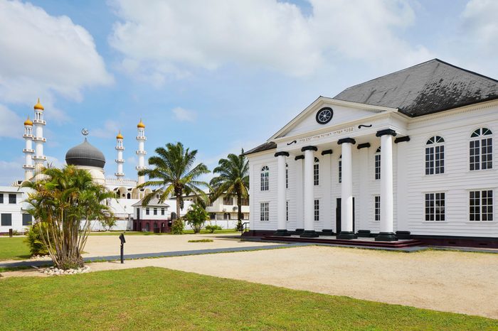 The synagogue Neve Shalom and the Mosque 'Keizerstraat' in Paramaribo, Suriname, South-America