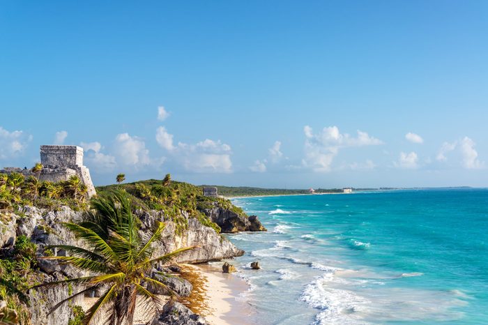 Ruins of Tulum, Mexico overlooking the Caribbean Sea in the Riviera Maya