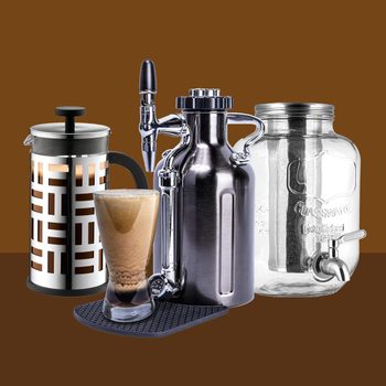 3 Coffee Makers on Brown background