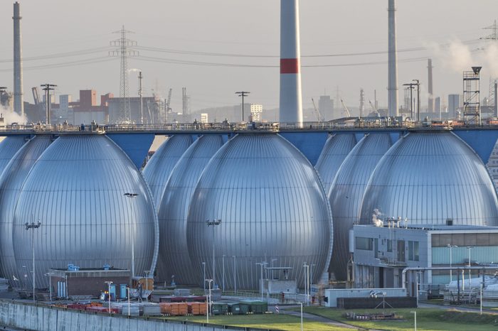 Desalination plant in hamburg harbor metallic eggs