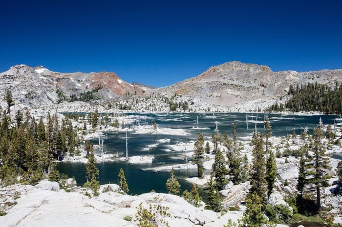 Lake Aloha is a shallow backcountry glacial basin in the Sierra Nevada mountains of California. The lake is within the federally protected Desolation Wilderness and is on the Pacific Crest Trail.