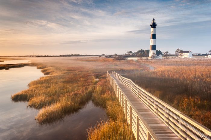 North Carolina Outer Banks Bodie Island Lighthouse Autumn Morning Marsh Boardwalk