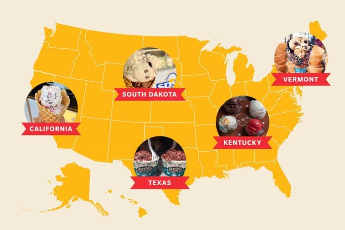 map of the United States showing the best ice cream in five states