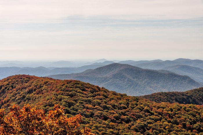 Autumn landscape view from the top of Brasstown Bald Mountain in north Georgia USA which is part of the Appalachian Mountains in the Blue Ridge Mountain range of the Chattahoochee National Forest. 