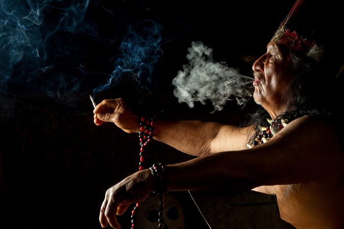 Shaman In Ecuadorian Amazonia During A Real Ayahuasca Ceremony Model Released Images As Seen In April 2015