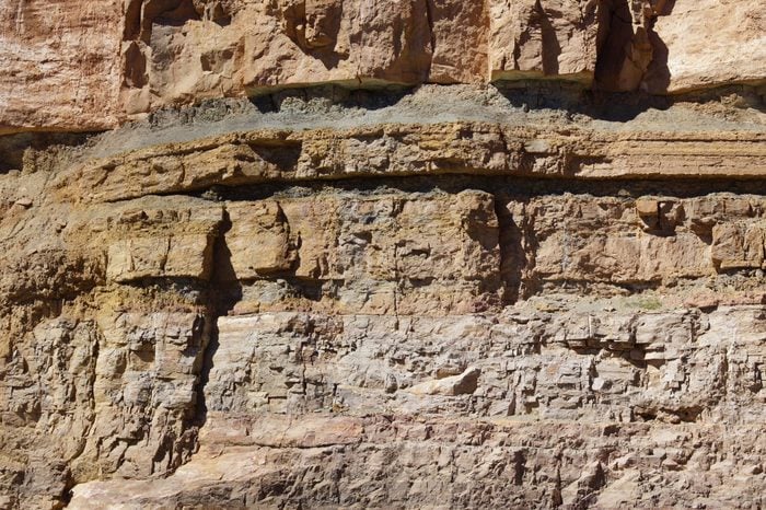Detail, geological layers of sedimentary rock, exposed along the highway, Salt River Canyon, Arizona 