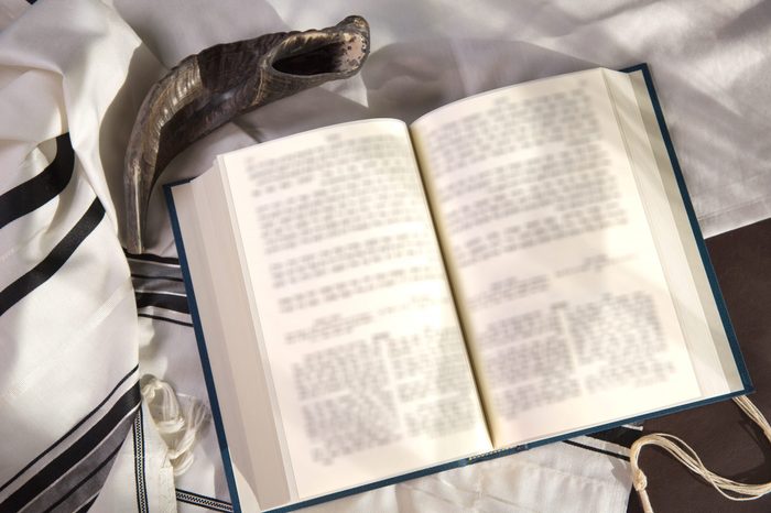 shofar, hebrew book and tallit