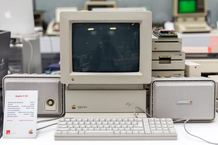 MOSCOW, RUSSIA - JUNE 11, 2018: Old original Apple Mac computer in museum in Moscow Russia