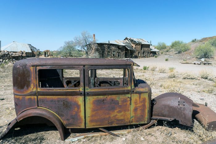 Arizona Ghost Town Vulture City - Abandoned Building & Rusty Old Car