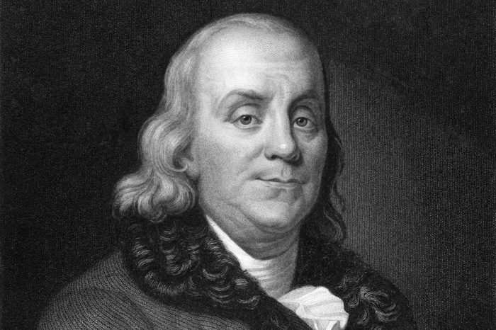 Benjamin Franklin (1706-1790). Engraved by J.Thomson and published in The Gallery of Portraits with Memoirs encyclopedia, United Kingdom, 1833.