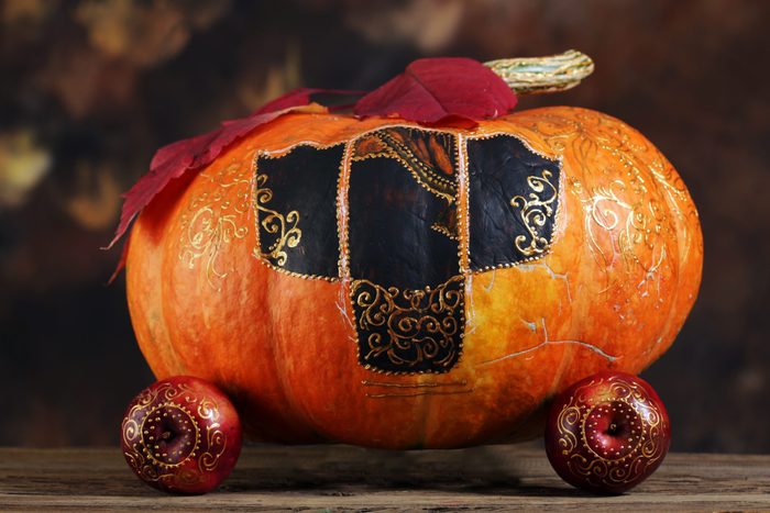 close-up of a pumpkin carriage for Cinderella