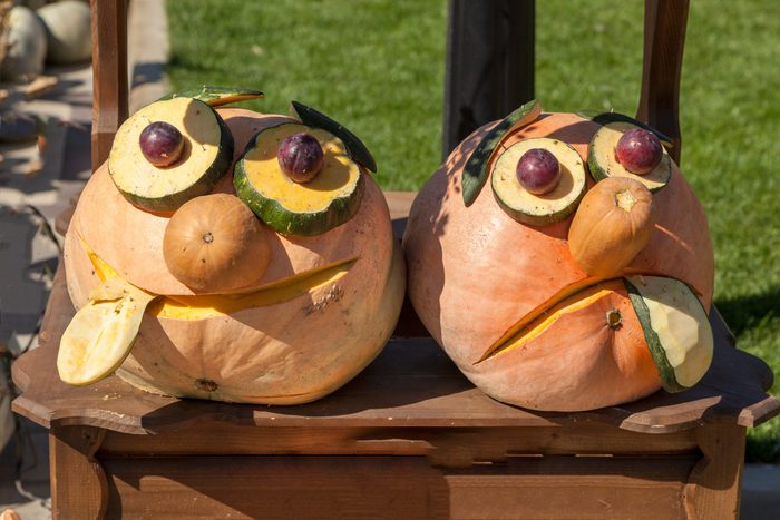golden autumn, large different pumpkins, Different varieties of pumpkins, a wooden cart with pumpkins,Funny crafts made of pumpkins,