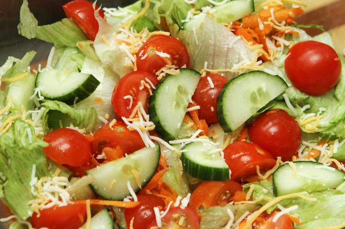 summer salad with cucumber, tomato and cheese