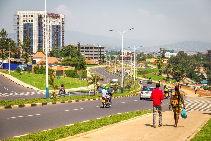 KIGALI, RWANDA - CIRCA FEBRUARY 2017: A view towards town and some university buildings in Kigali.