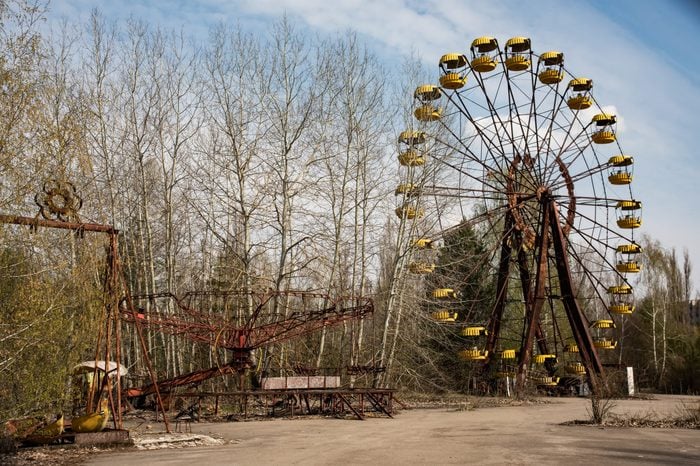Old ferris wheel in the ghost town of Pripyat. Consequences of the accident at the Chernobyl nuclear power plant