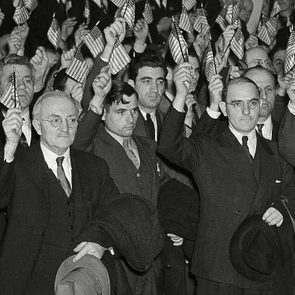 New citizens are sworn in at the U.S. District Court, in Philadelphia 12 Apr 1939