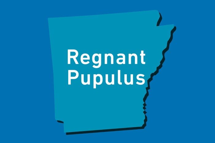 arkansas outline with motto text Regnant Pupulus