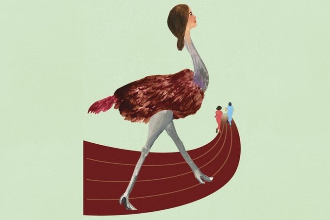 ostrich racing illustration by ellen weinstein