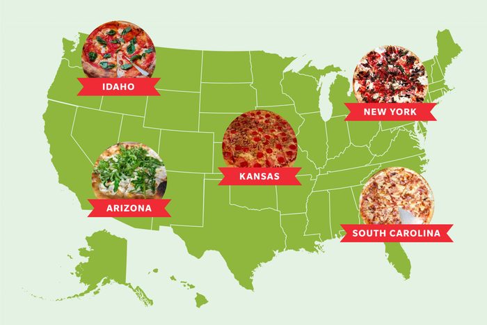 map of the United States showing the best pizza in five states