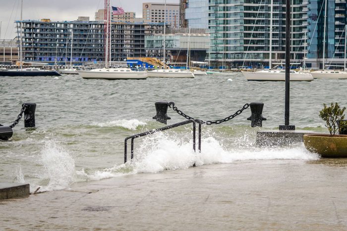 Storm waters lash Boston's inner harbor during a powerful March nor'easter