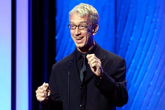Mandatory Credit: Photo by Todd Williamson/Invision/AP/Shutterstock (9112189a) Comedian Andy Dick speaks onstage during the American Cinematheque 26th Annual Award Presentation to Ben Stiller 2012 in Beverly Hills, Calif. Los Angeles police arrested Dick on suspicion of grand theft late Friday night, Nov. 7, 2014, in Los Angeles' Hollywood district. The celebrity gossip website TMZ.com, which first reported the arrest, said Dick allegedly stole the necklace of a man he encountered on Hollywood Boulevard last week Andy Dick-Arrest, Beverly Hills, USA