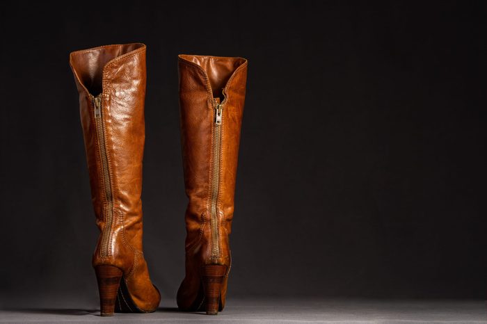 Close up of beautiful, stylish leather boots.