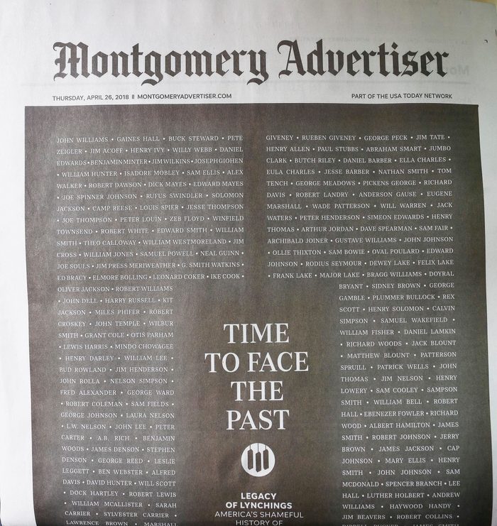 Newspaper Lynching Apology, Montgomery, USA - 26 Apr 2018