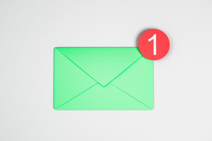 One green email icon on white background. Communication and app concept. 3D Rendering