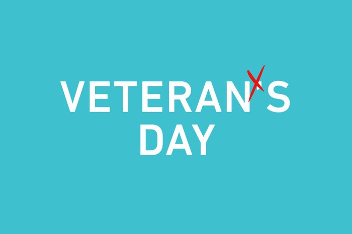 text verterans day with the apostrophe in veterans crossed out